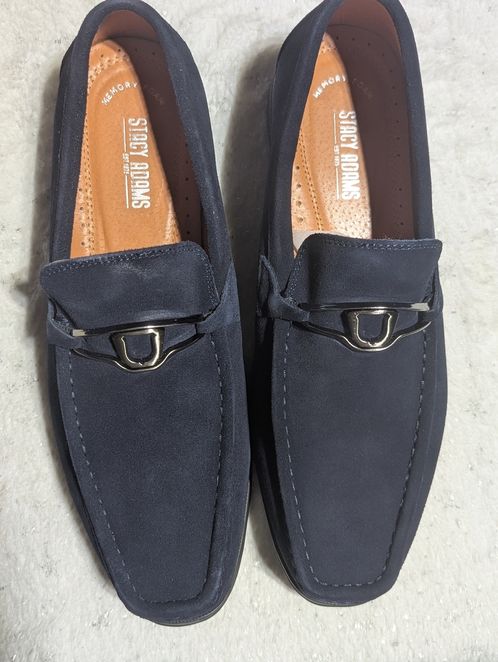 Stacy Adams Palladian Navy Suede Bit Loafers Mens 9W Wide Slip On Dress